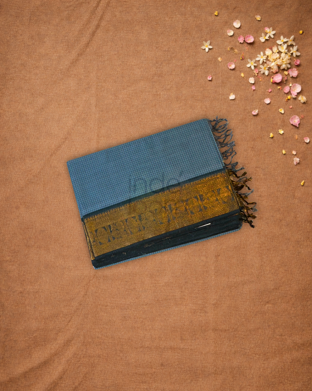 Chettinad Cottton Saree With Pigeon Blue