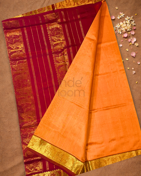 Handloom Korvai Silk Cotton Saree  |  Peach Orange