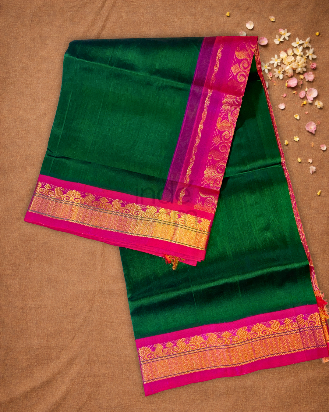 Handloom Korvai Silk Cotton Saree  |  Deep Teal
