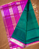 Handloom Korvai Silk Cotton Saree  |  Deep Teal