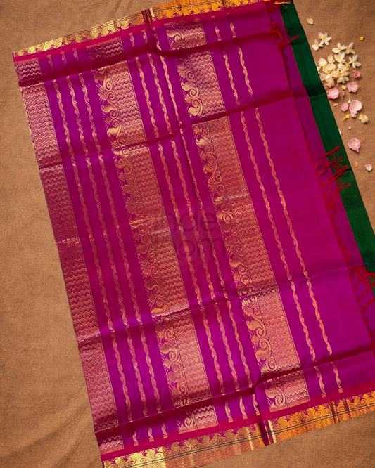 Handloom Korvai Silk Cotton Saree  |  Deep Teal
