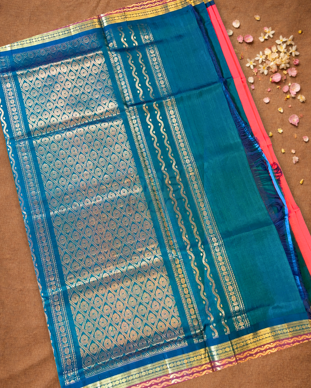 Handloom Korvai Silk Cotton Saree  |  Classic Red