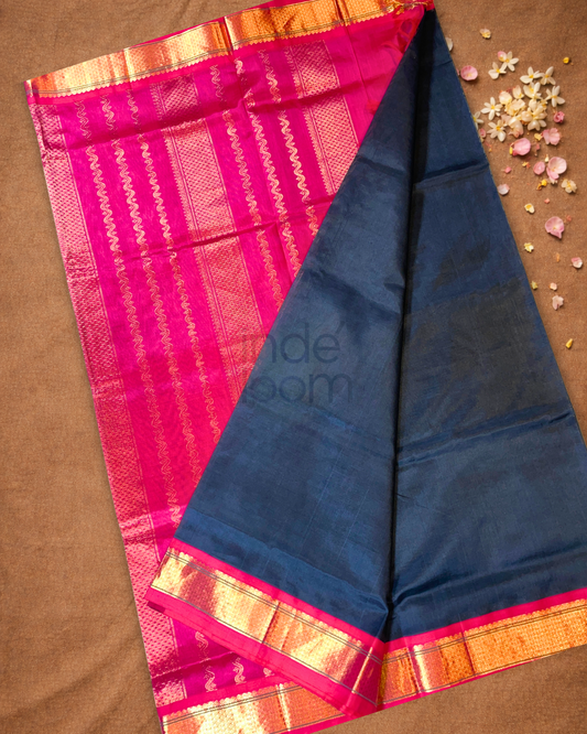 Pure Handloom Korvai Saree | Rich Black