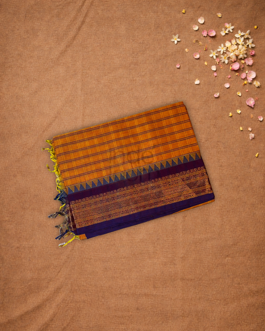 Chettinad cotton Saree  |  coral orange