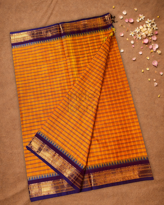 Chettinad cotton Saree  |  coral orange