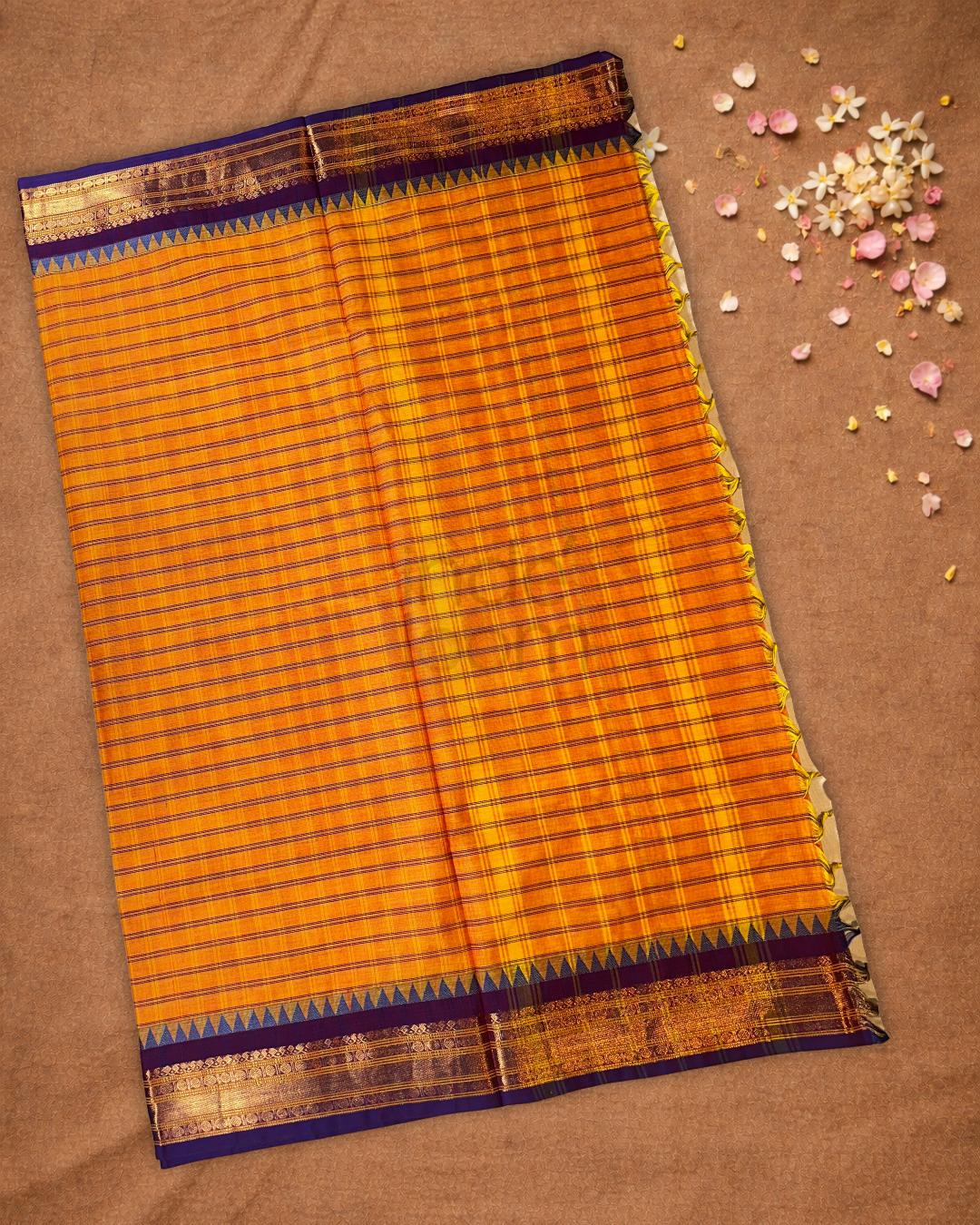 Chettinad Cottton Saree With Coral Orange