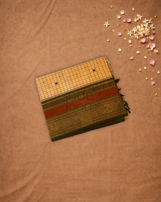 Chettinad cotton Saree  |  pale yellow