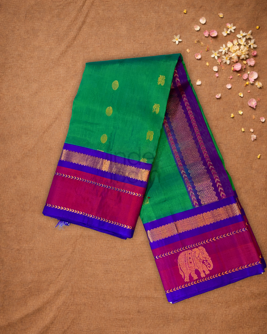 Pure Handloom Korvai Saree | Lemon Green