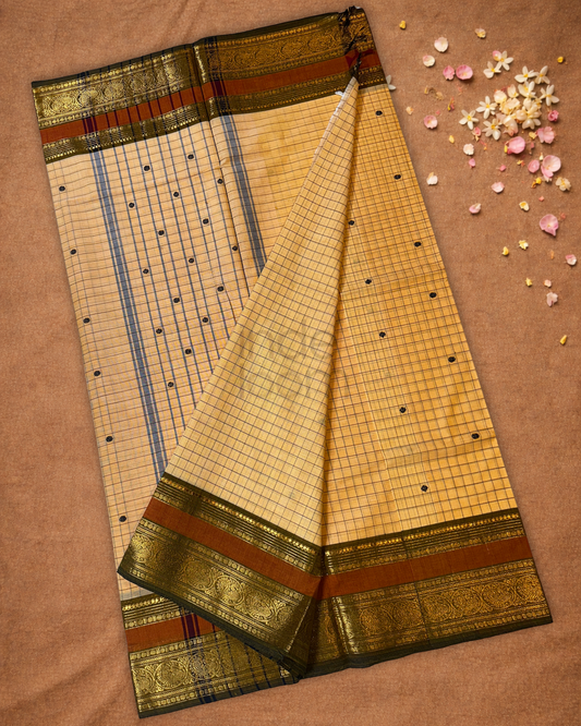 Chettinad cotton Saree  |  pale yellow