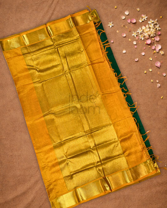 Handloom Korvai Silk Cotton Saree  |  Bottle Green