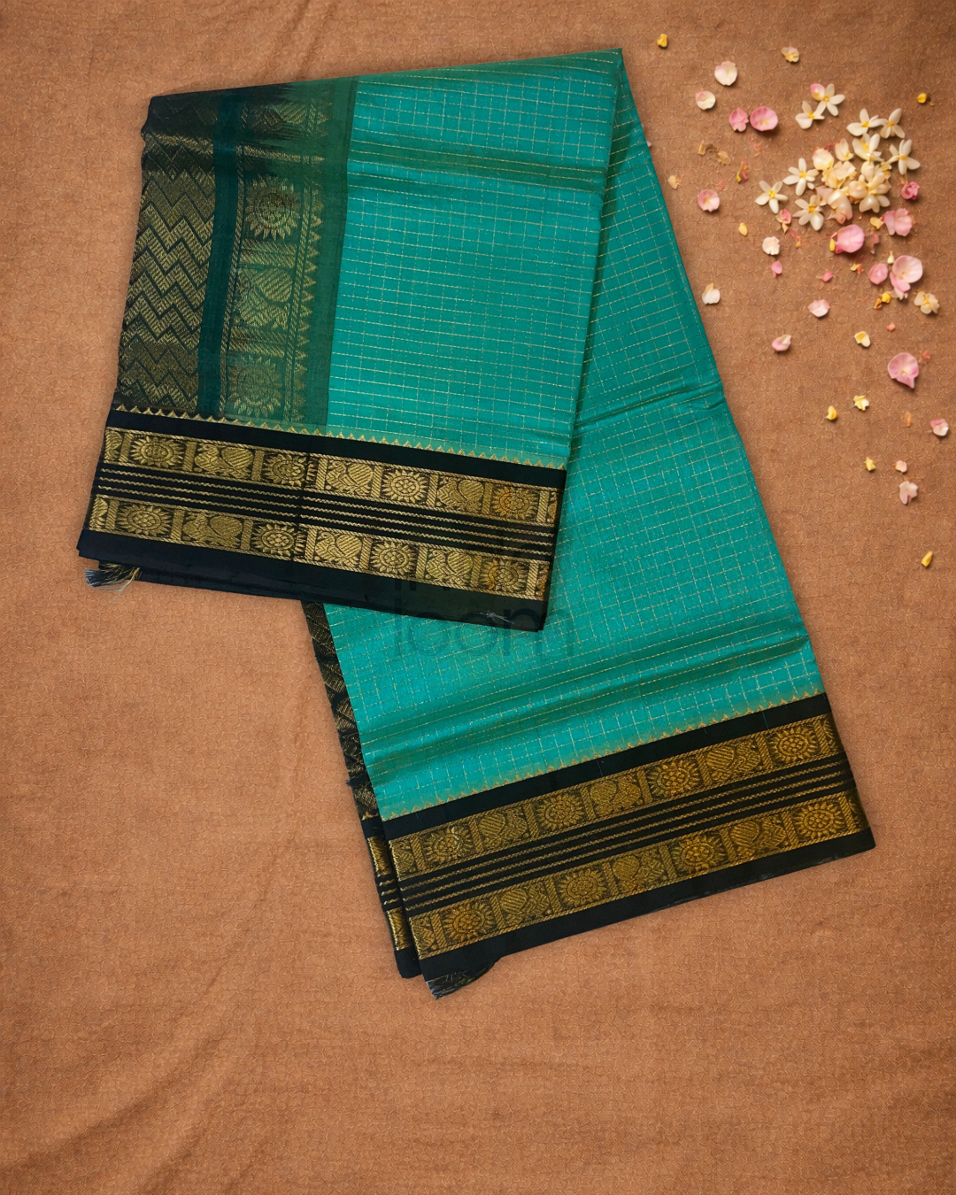 Handloom Korvai Silk Cotton Saree  |  Turquoise Teal