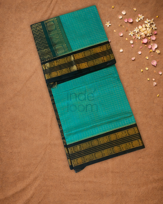 Handloom Korvai Silk Cotton Saree  |  Turquoise Teal