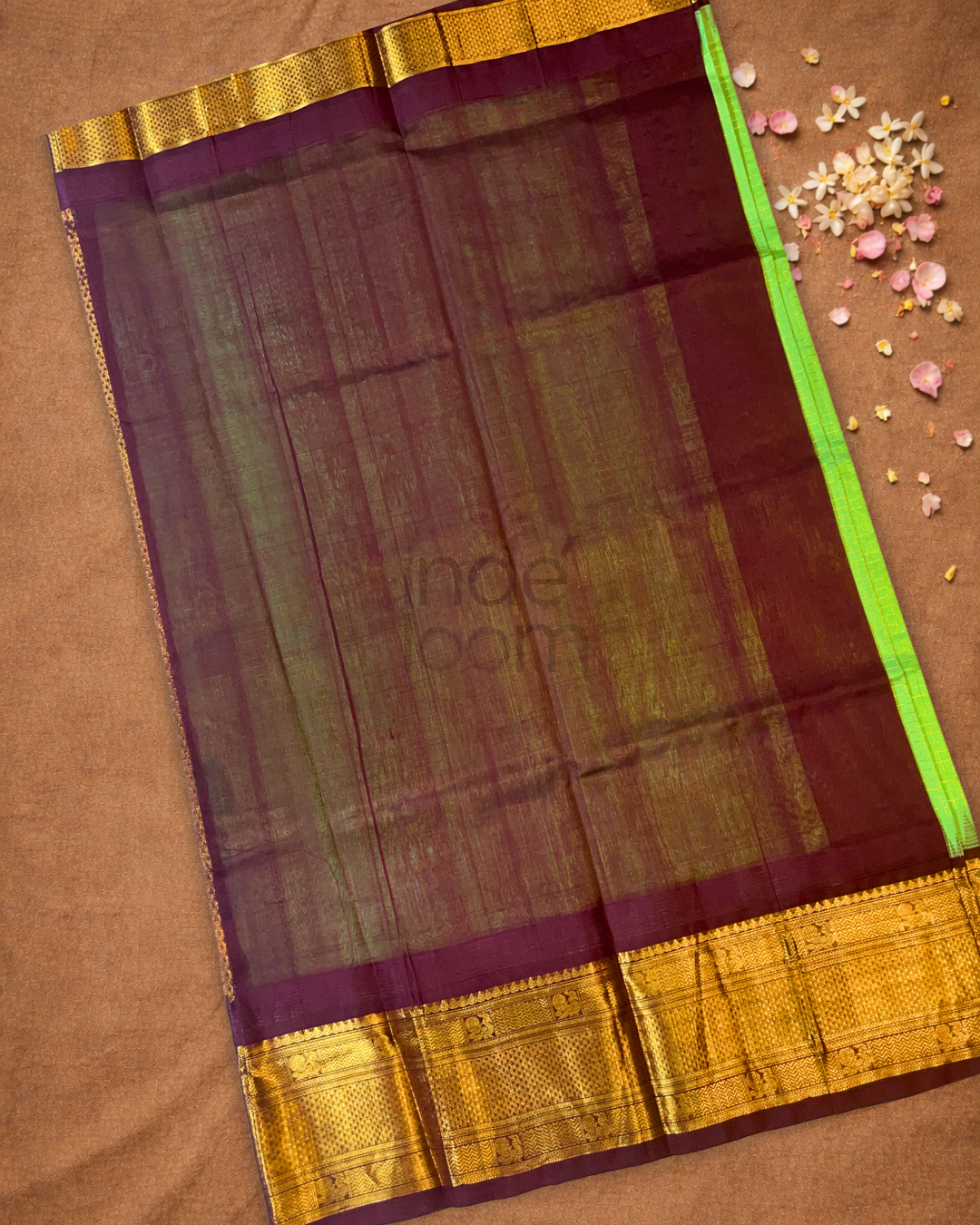 Handloom Korvai Silk Cotton Saree  |  Lime Green