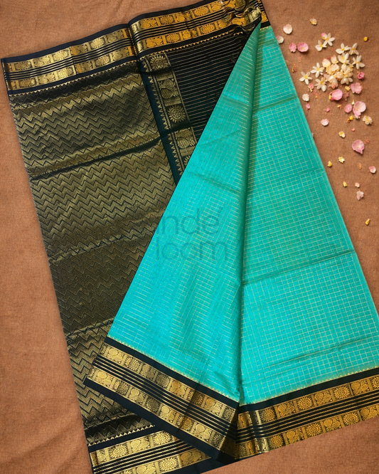 Handloom Korvai Silk Cotton Saree  |  Turquoise Teal