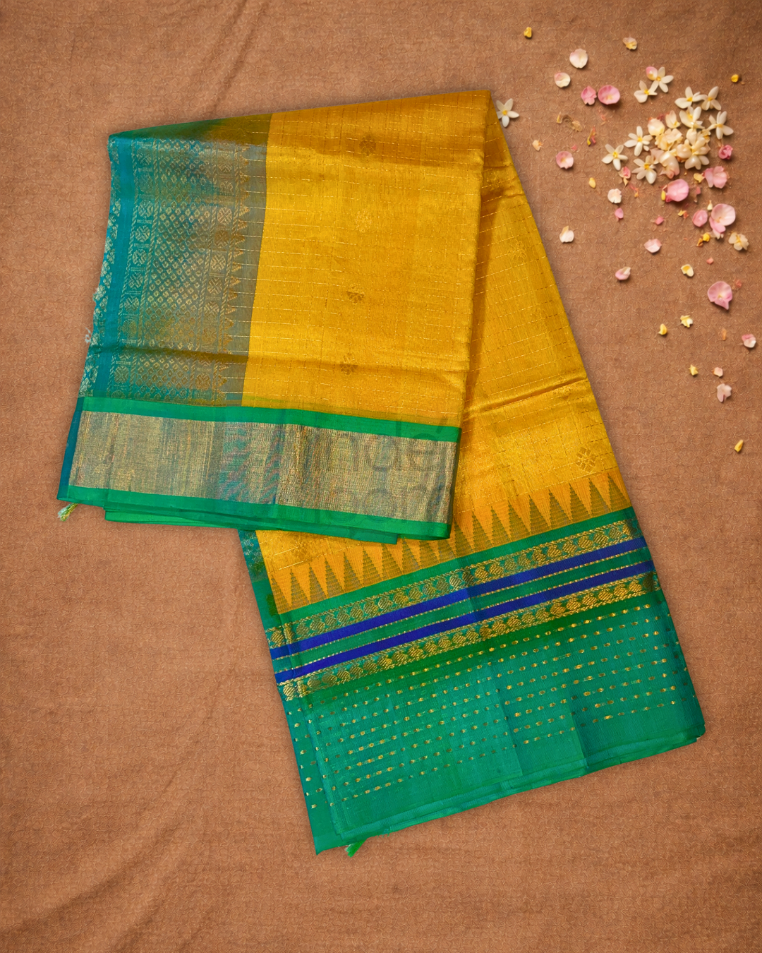 Handloom Korvai Silk Cotton Saree  |  Mustard Yellow