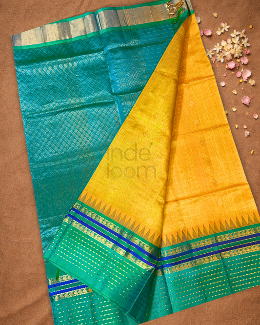 Handloom Korvai Silk Cotton Saree  |  Mustard Yellow