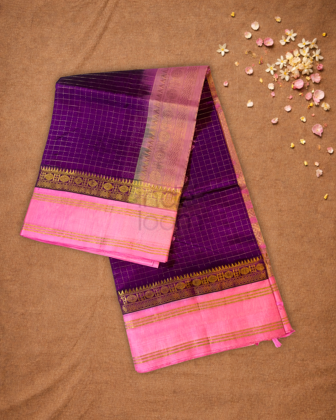 Handloom Korvai Silk Cotton Saree  |  Indigo Purple