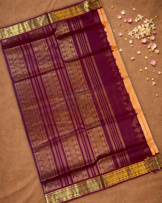 Handloom Korvai Silk Cotton Saree  |  Copper Orange