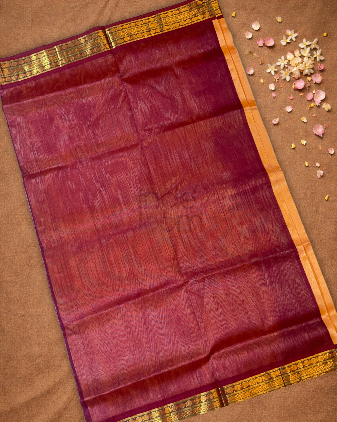 Handloom Korvai Silk Cotton Saree  |  Copper Orange