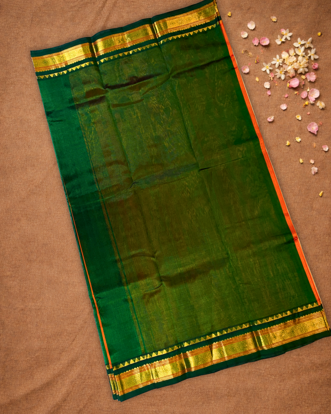 Handloom Korvai Silk Cotton Saree  |  Fire Orange