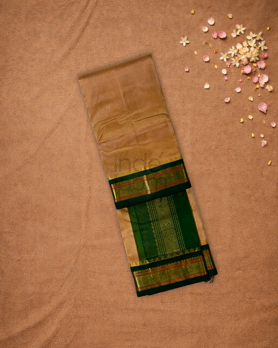 Handloom Korvai Silk Cotton Saree  |  Almond Beige