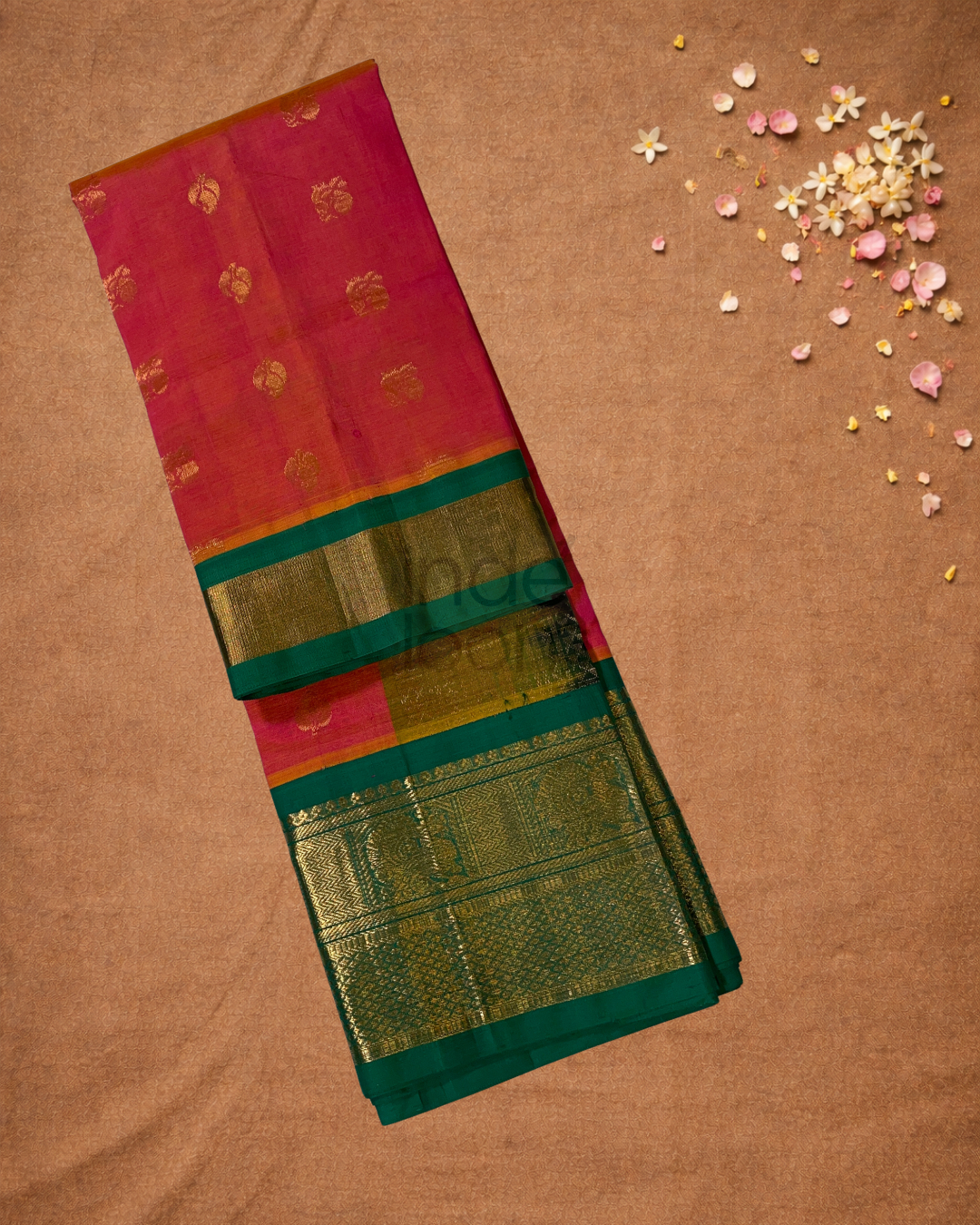 Handloom Korvai Silk Cotton Saree  |  Rose Pink