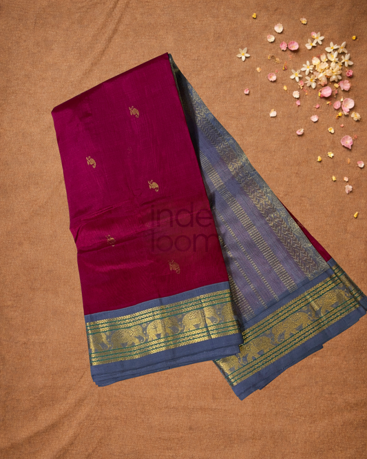 Handloom Korvai Silk Cotton Saree  |  Deep Pink