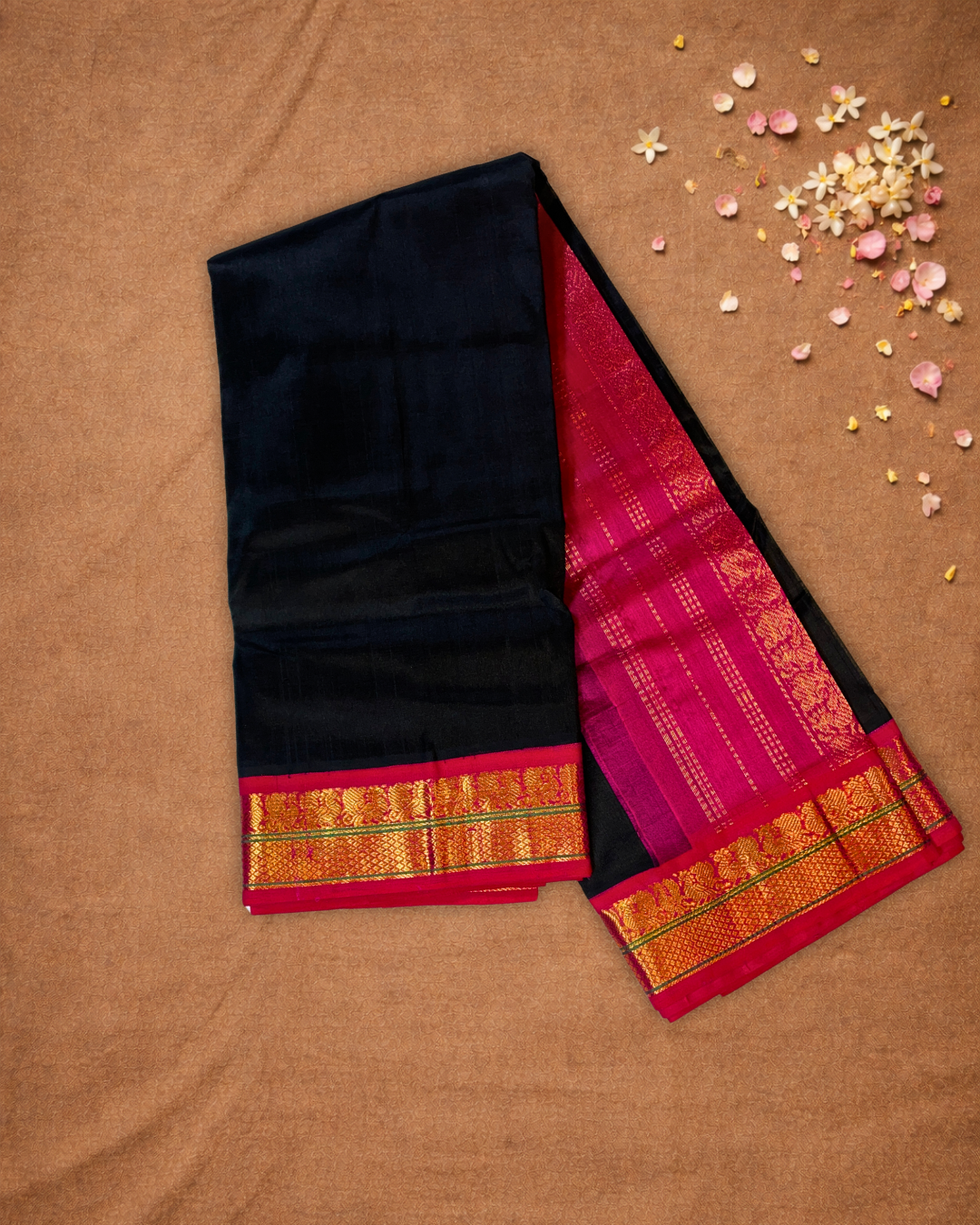 Handloom Handloom Silk Cotton Saree  |  Midnight Black