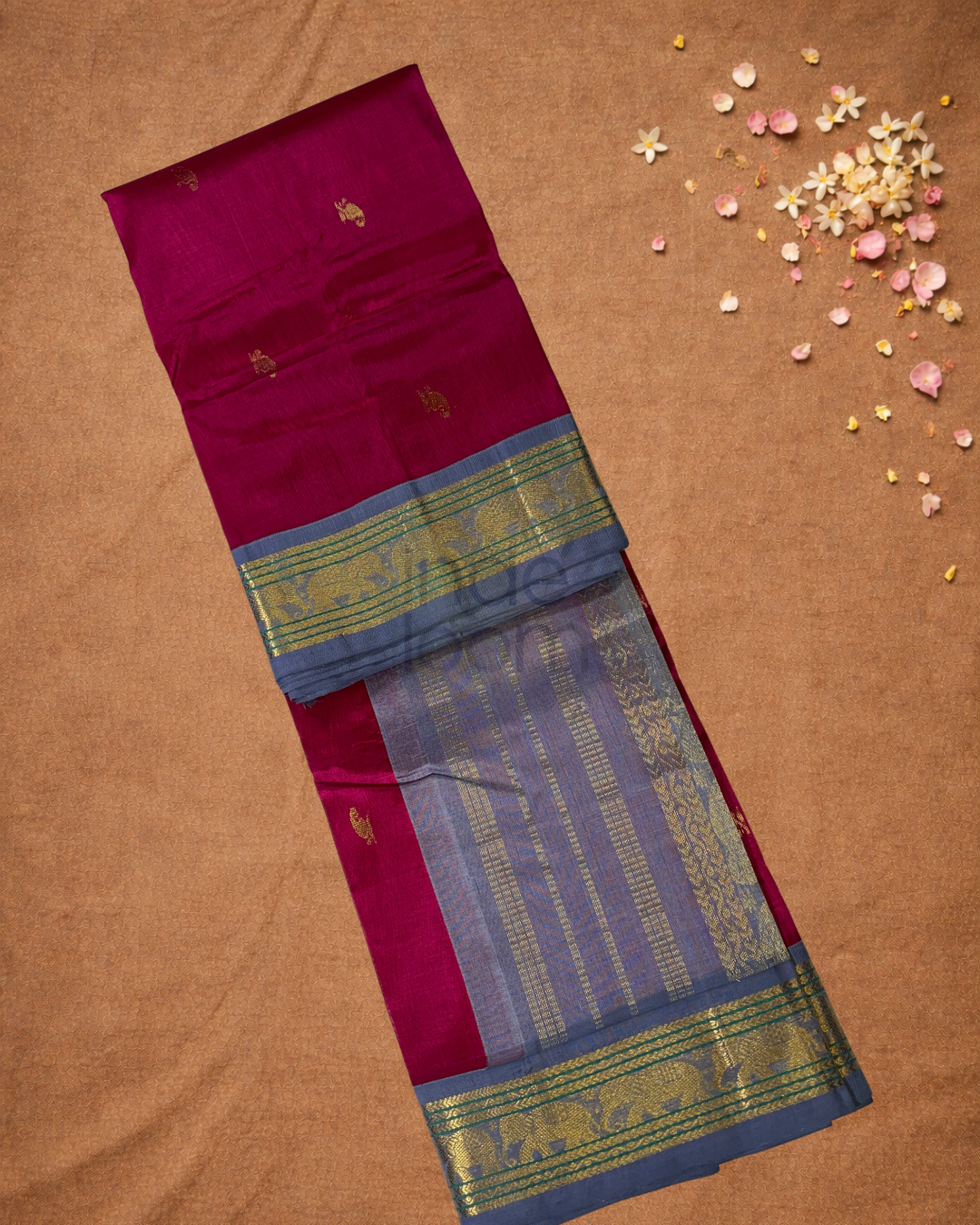 Handloom Korvai Silk Cotton Saree  |  Deep Pink