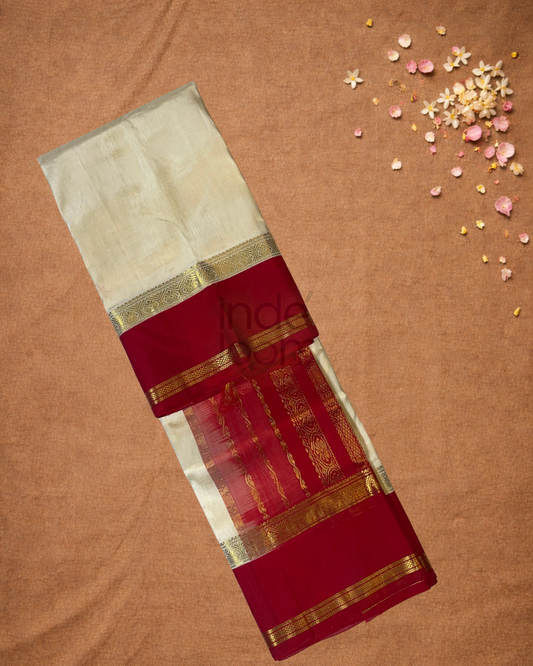 Handloom Korvai Silk Cotton Saree  |  Ivory White