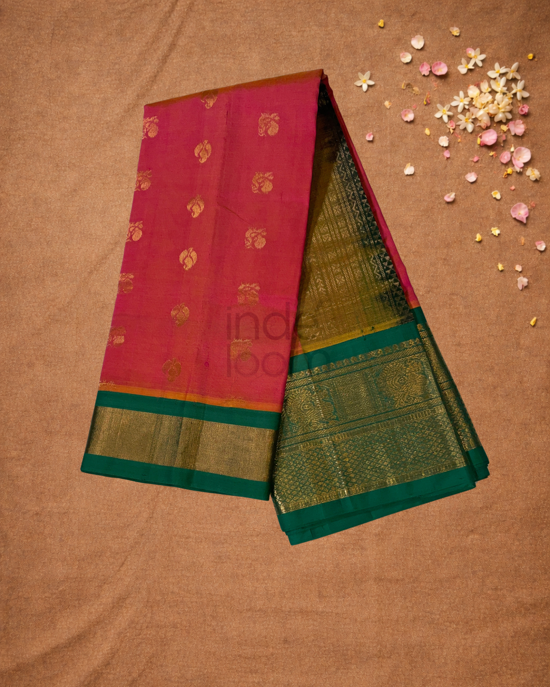 Handloom Korvai Silk Cotton Saree  |  Rose Pink