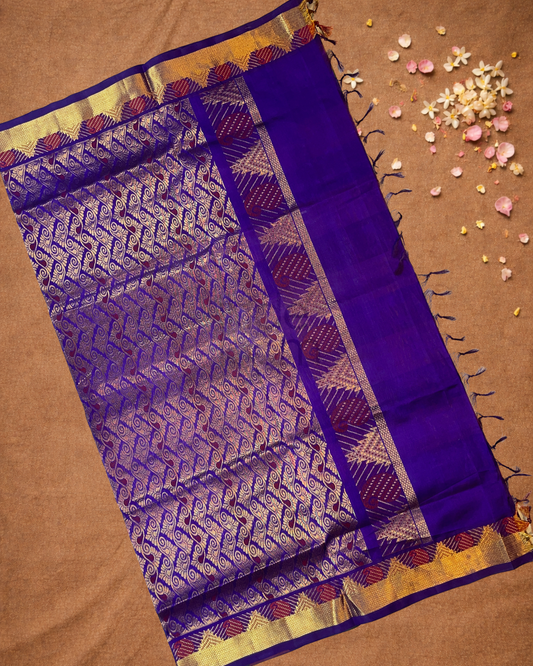 Handloom Korvai Silk Cotton Saree  |  Grape Purple