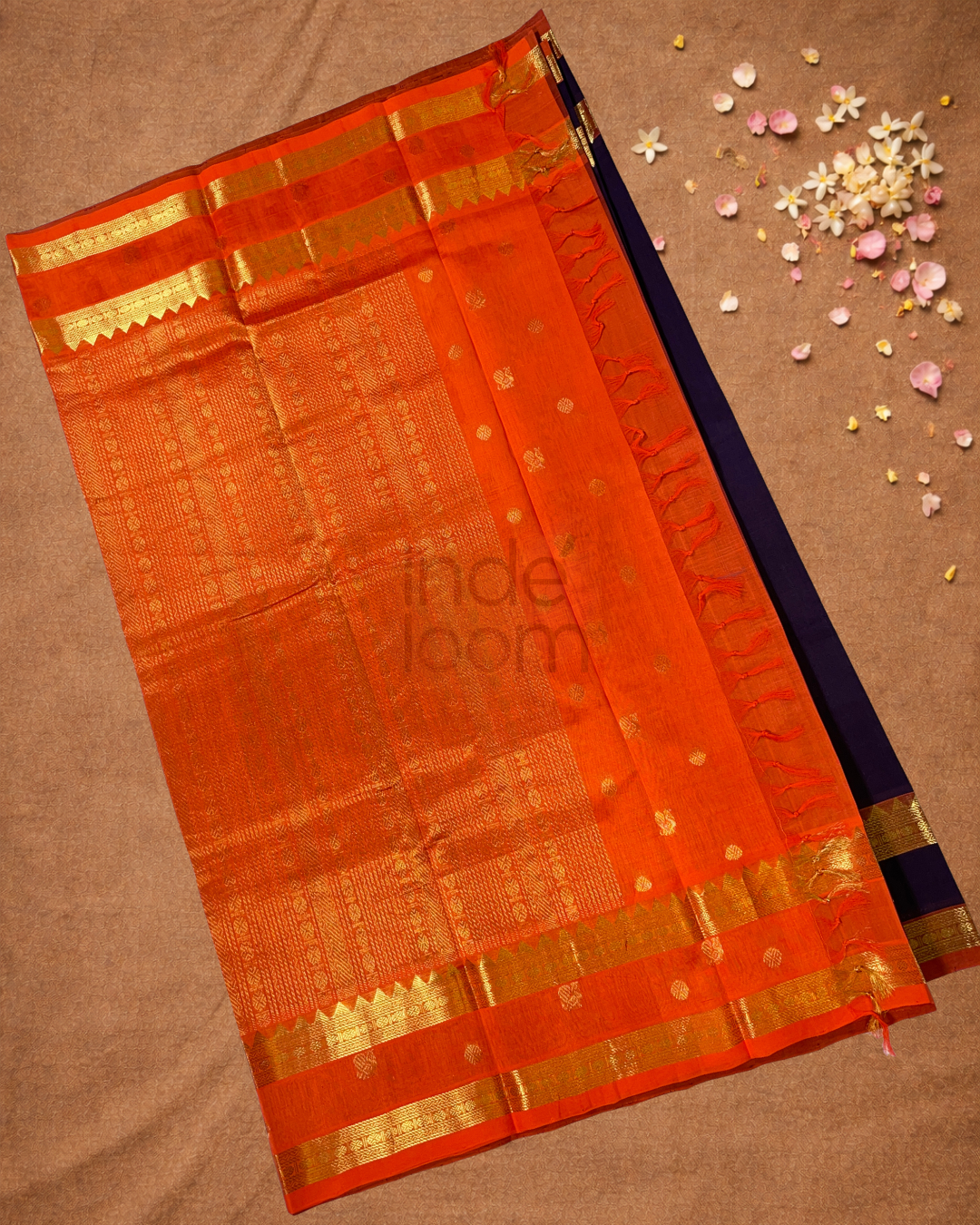 Handloom Korvai Silk Cotton Saree  |  Indigo Purple