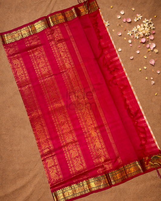 Handloom Korvai Silk Cotton Saree  |  Brick Red