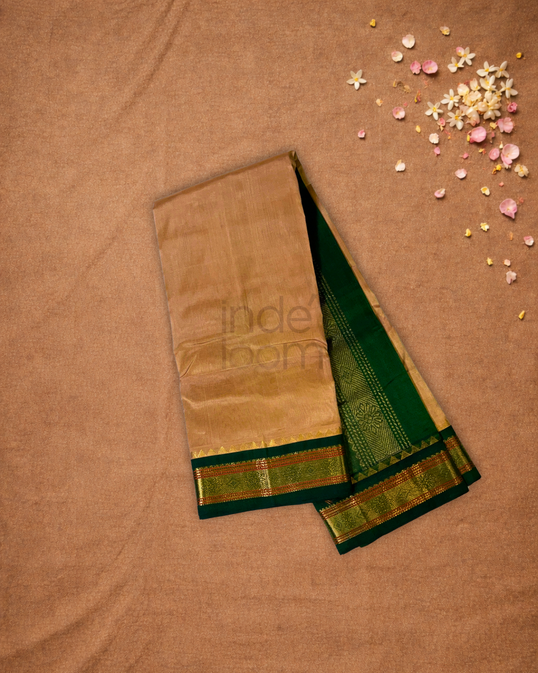 Handloom Korvai Silk Cotton Saree  |  Almond Beige