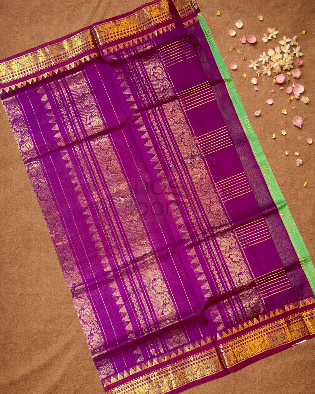 Handloom Korvai Silk Cotton Saree  |  Lime Green