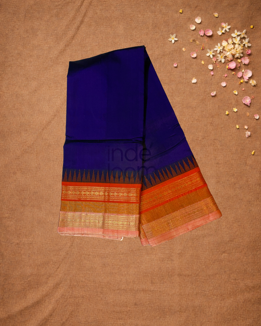 Handloom Korvai Silk Cotton Saree  |  Indigo Purple