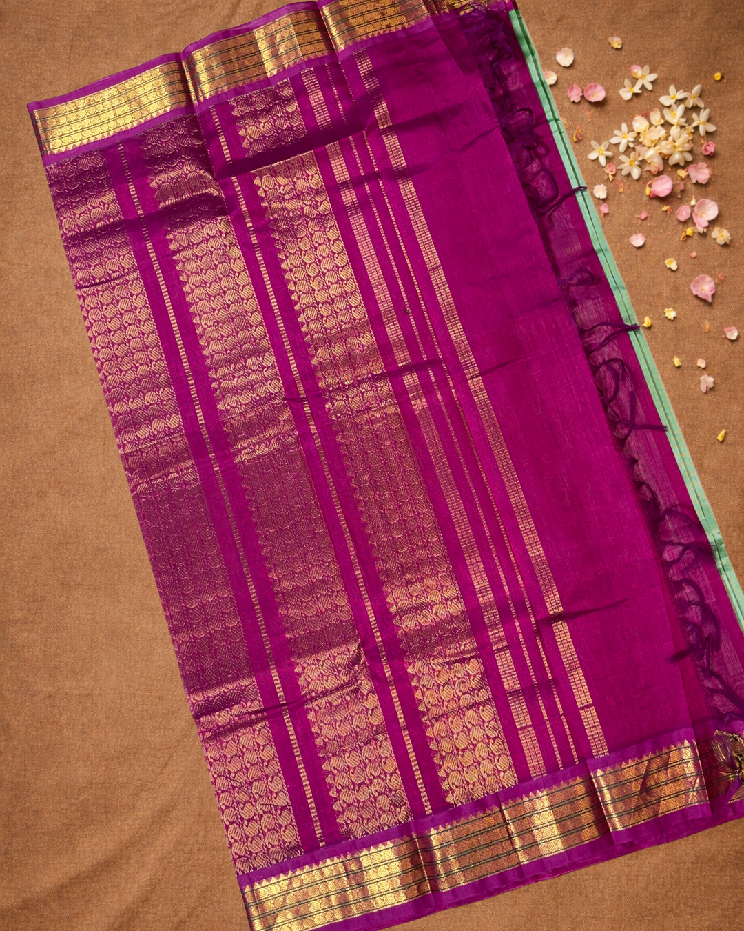 Handloom Korvai Silk Cotton Saree  |  Peacock Teal