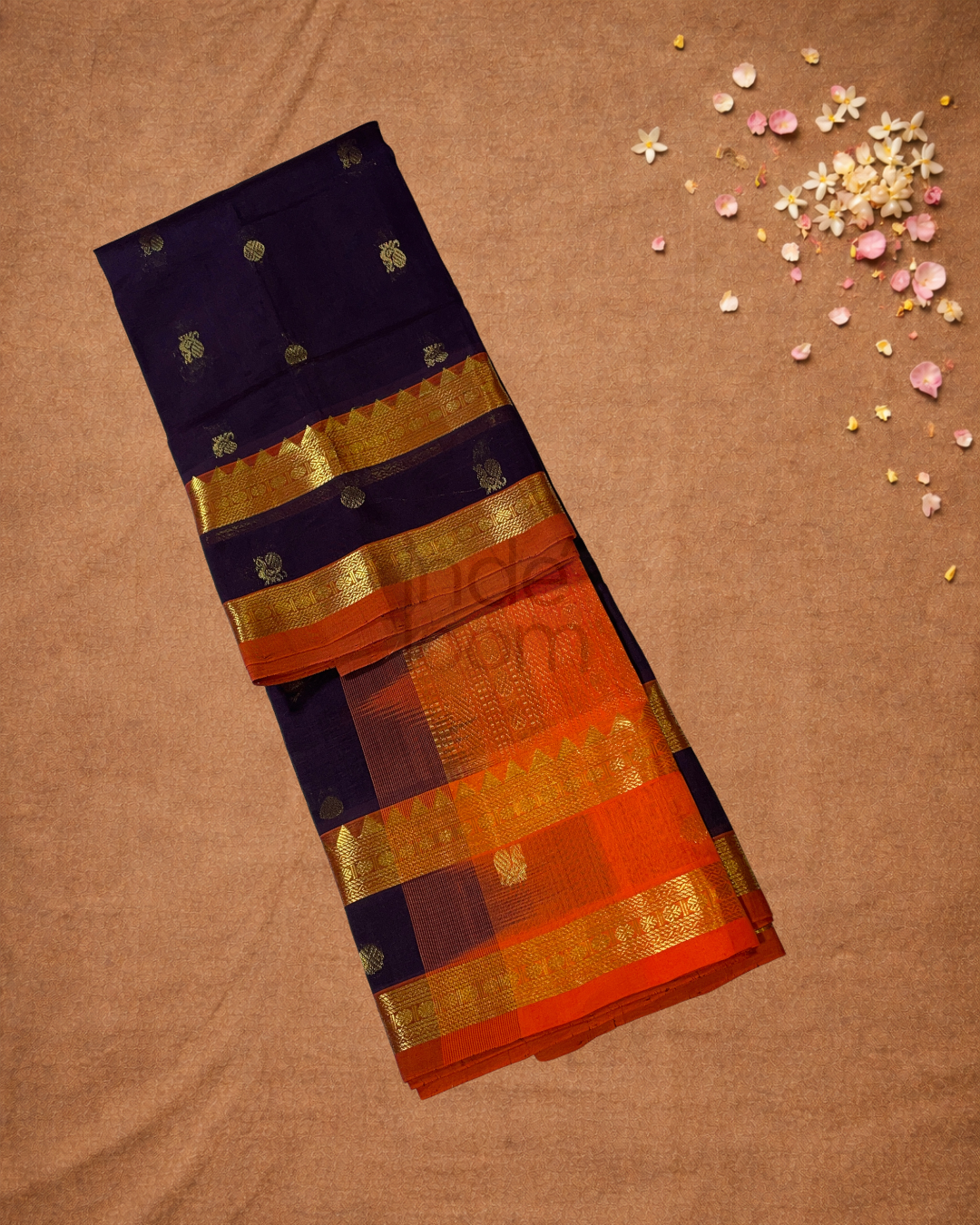 Handloom Korvai Silk Cotton Saree  |  Indigo Purple