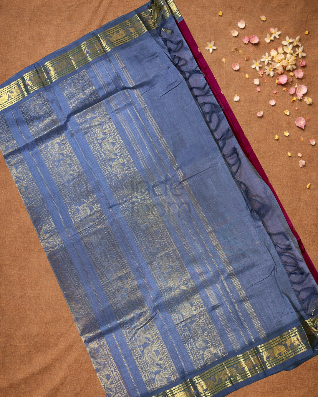 Handloom Korvai Silk Cotton Saree  |  Deep Pink