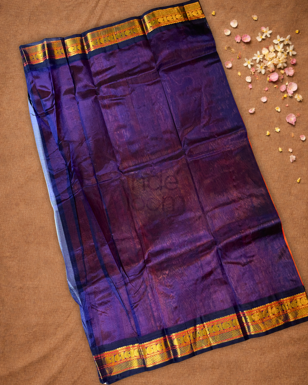 Handloom Korvai Silk Cotton Saree  |  Burnt Orange