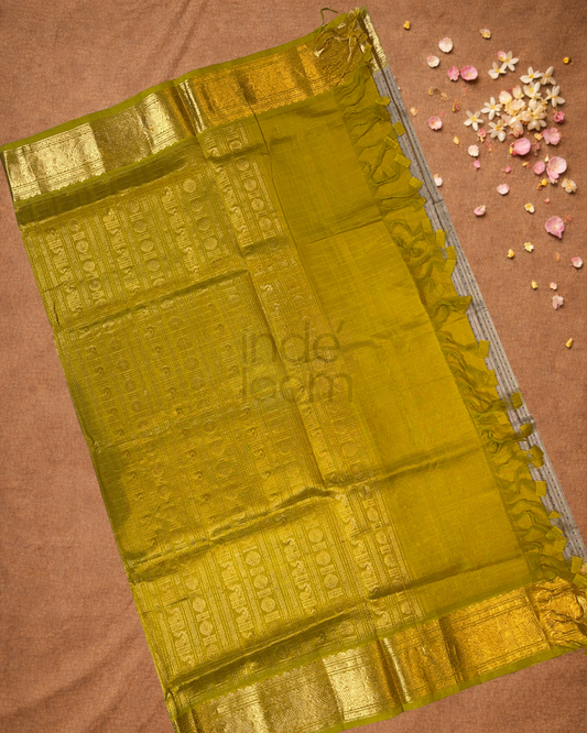 Handloom Korvai Silk Cotton Saree  |  Silver Grey