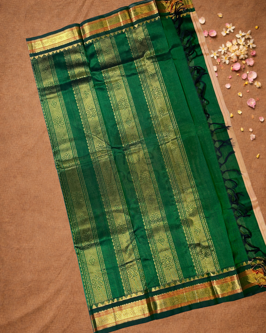 Handloom Korvai Silk Cotton Saree  |  Almond Beige