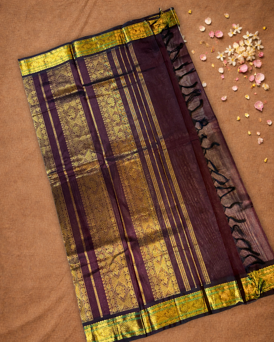 Handloom Korvai Silk Cotton Saree  |  Warm Ivory