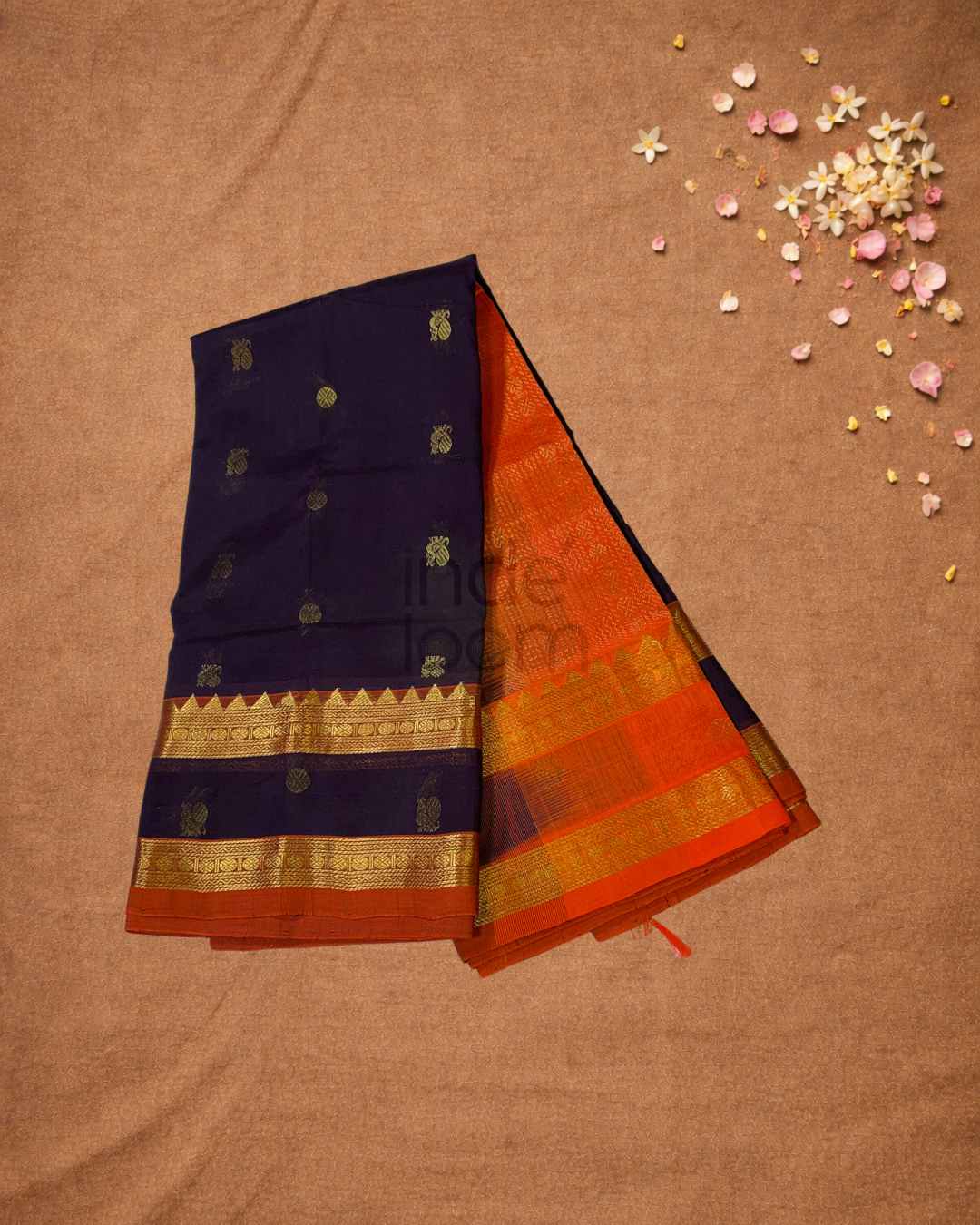 Handloom Korvai Silk Cotton Saree  |  Indigo Purple