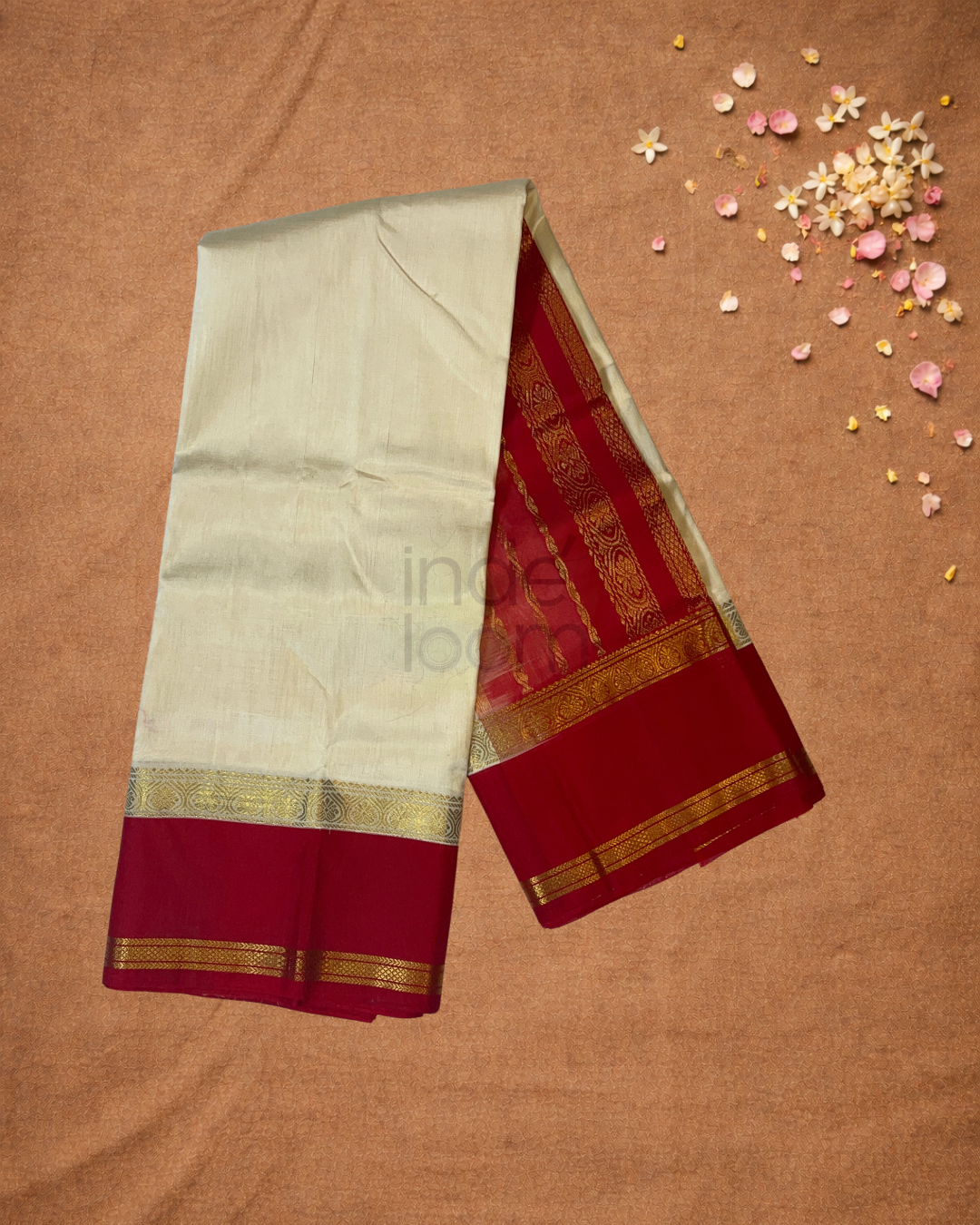 Handloom Korvai Silk Cotton Saree  |  Ivory White
