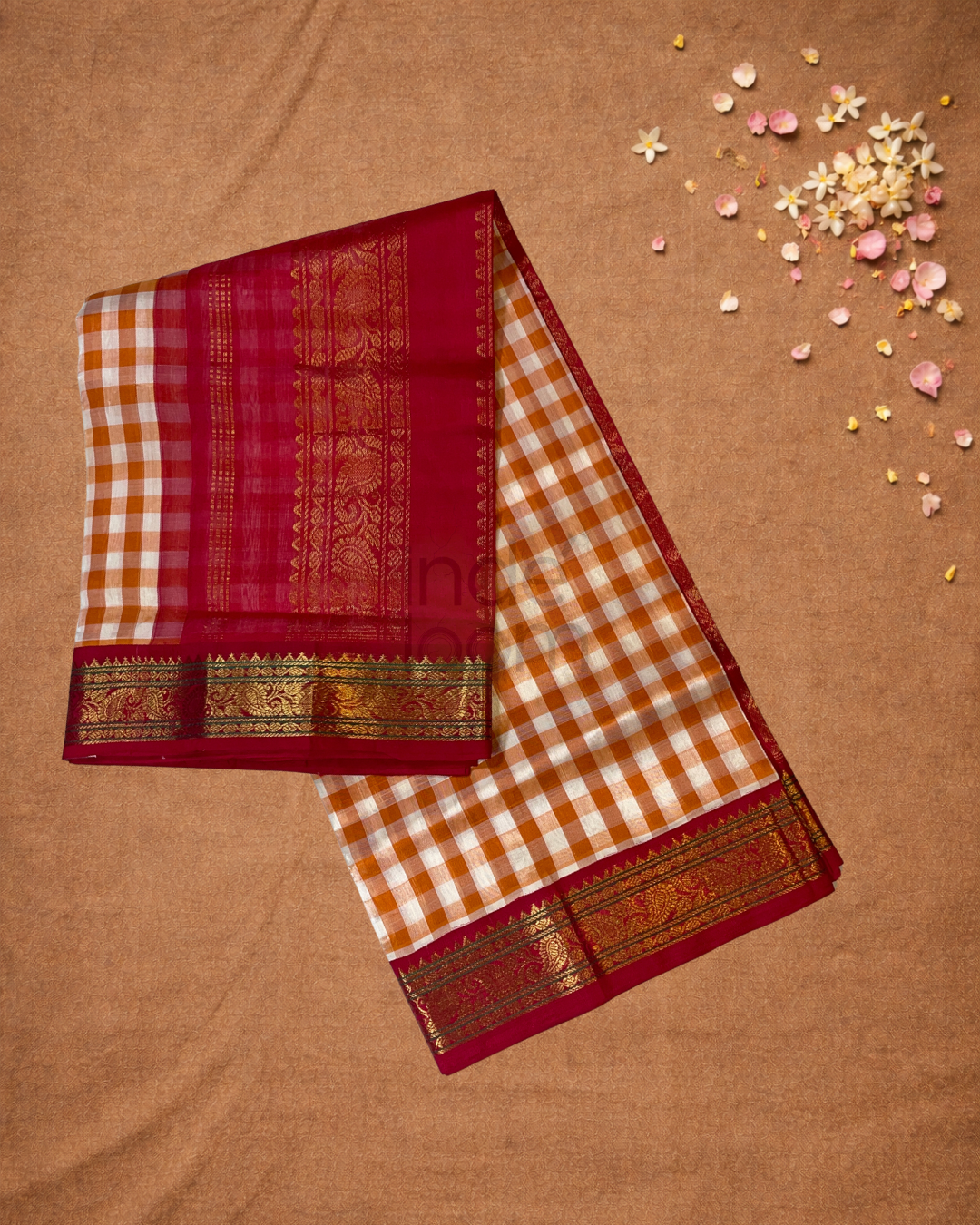 Handloom Korvai Silk Cotton Saree  |  Brick Red