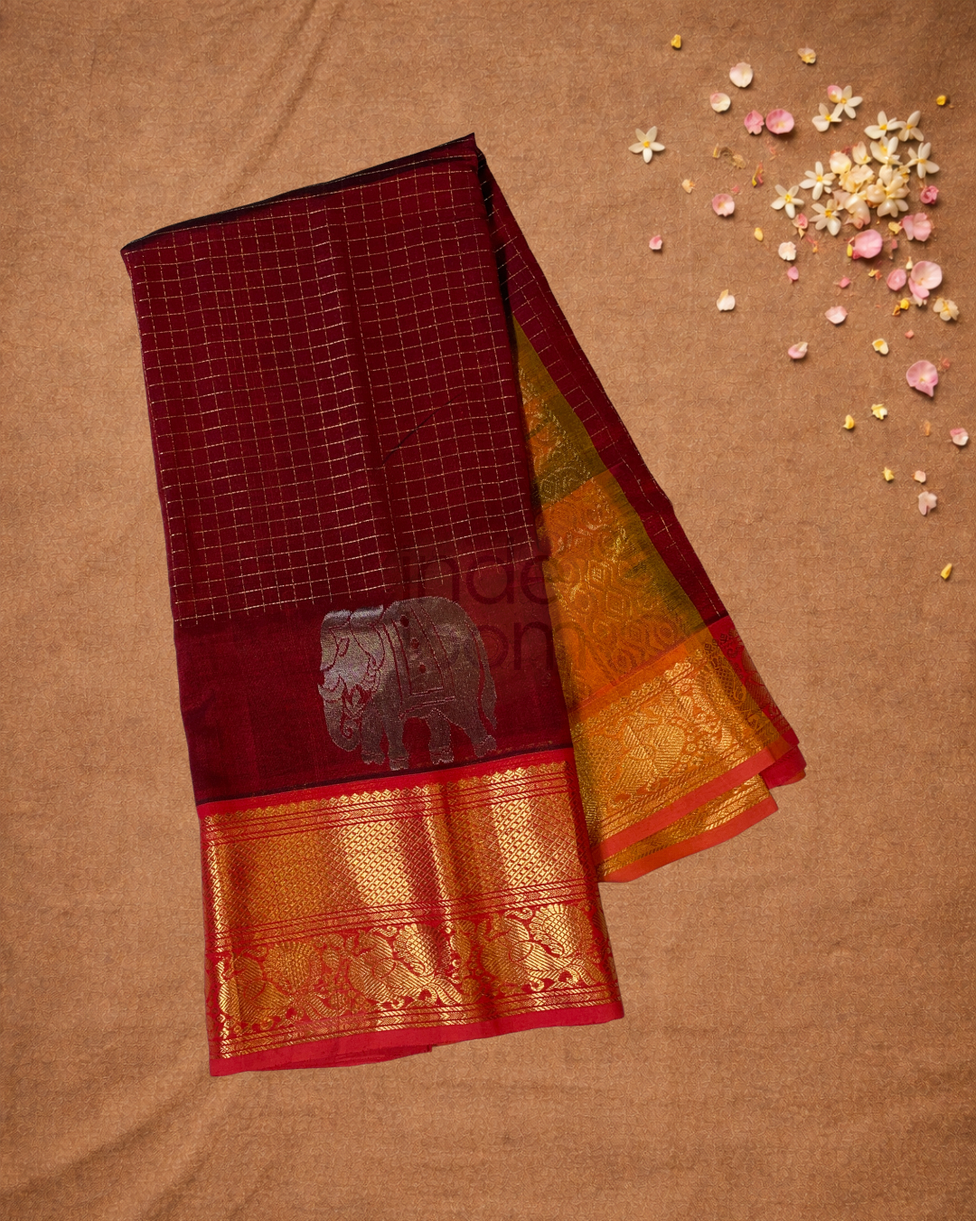 Handloom Korvai Silk Cotton Saree  |  Wine Red