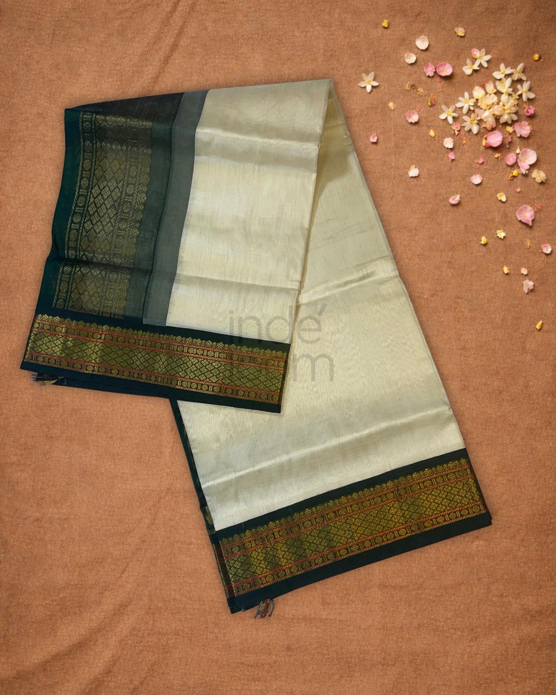 Handloom Korvai Silk Cotton Saree  |  Cream Beige