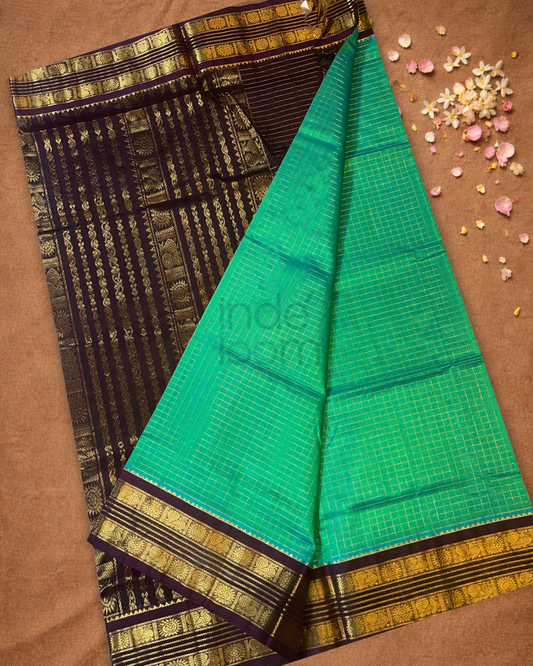 Handloom Korvai Silk Cotton Saree  |  Jade Teal